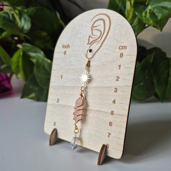 Wire Wrapped Rose Quartz Celestial Earrings - Picture 1 of 2